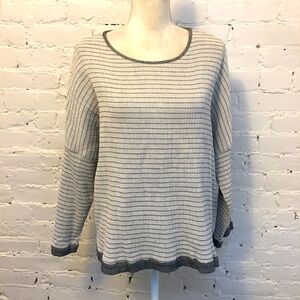Comfy USA cotton crew neck top gray stripe gauze size m